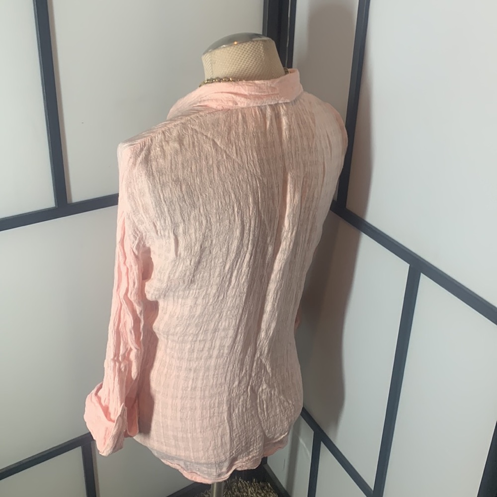 Harve Benard by Benard Holtzman Pink Sheer Linen Summer Button Down Shirt - Picture 8 of 12